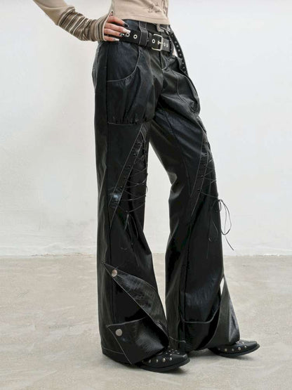 Strap Double Waist Leather Pants【s0000014834】