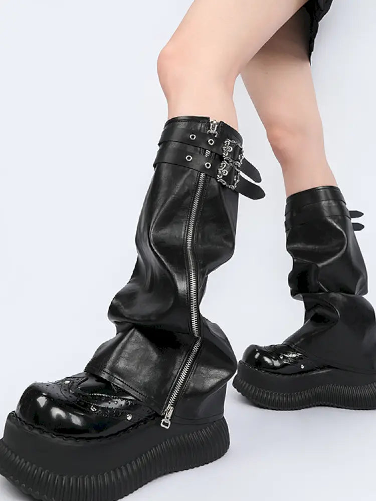 Cyberpunk-inspired black Y2K leg warmers【s0000014182】