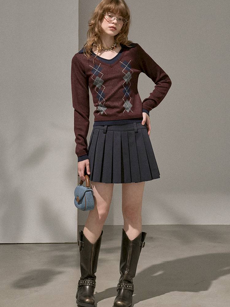 Contrast-Color Slim-Fit Pullover【s0000014405】