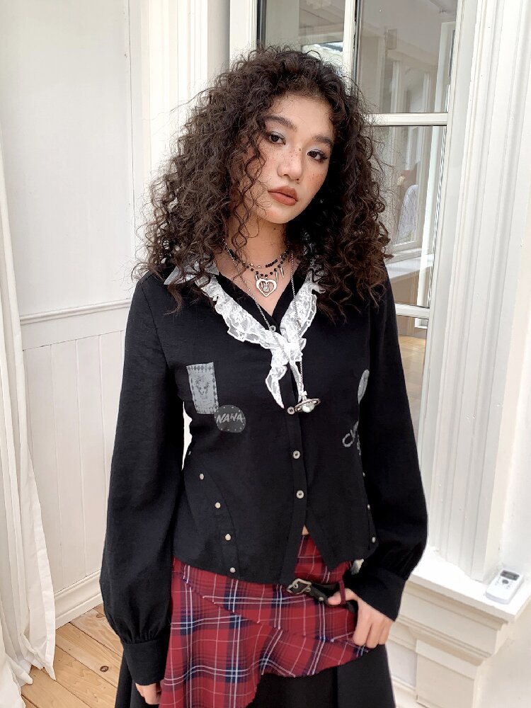 Punk-Style Lace Patchwork Shirt【s0000017895】