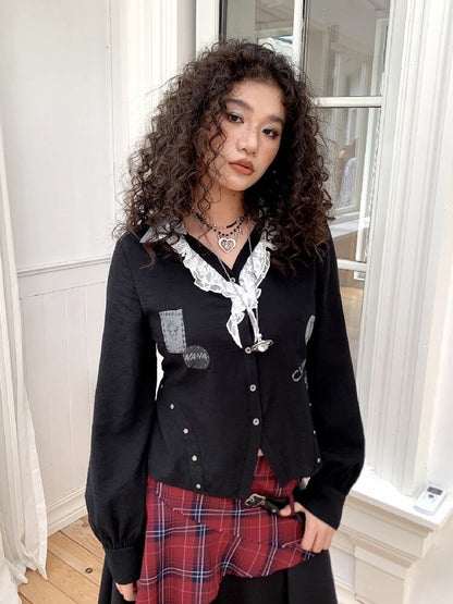 Punk-Style Lace Patchwork Shirt【s0000017895】