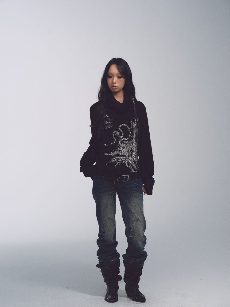 High Neck Loose Printed Sweater【s0000011228】