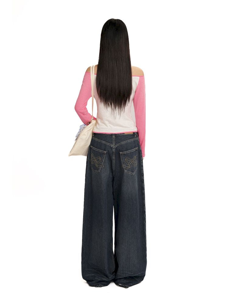 Straight leg sprayed horsehair denim pants【s0000012542】