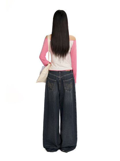 Straight leg sprayed horsehair denim pants【s0000012542】