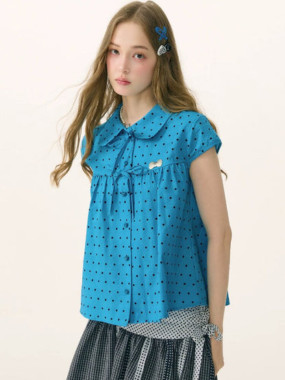 Doll Collar Bow Polka Dot Shirt【s0000016851】