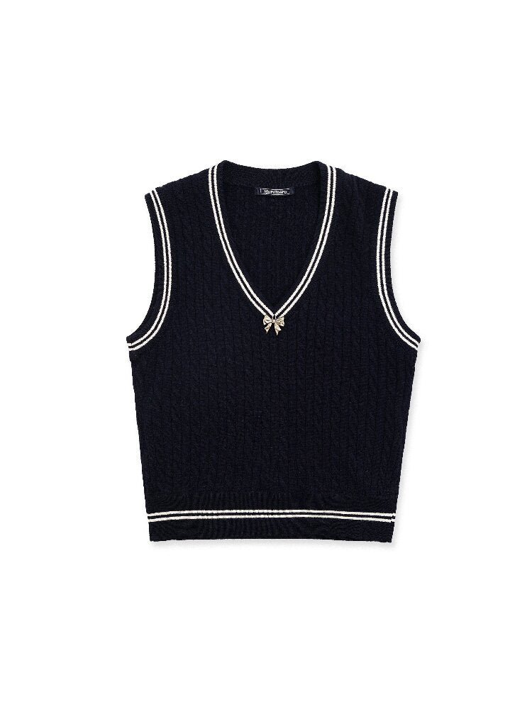 Contrast Twist Bow Woolen Vest【s0000016098】