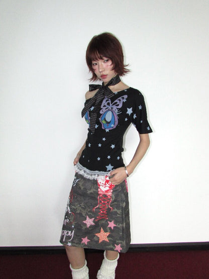 Butterfly Star Comic Eye Short Top【s0000018658】