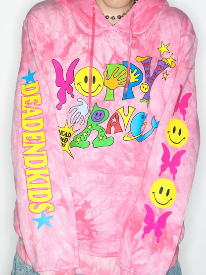 Smiley Pink Tie-Dye Hooded Sweatshirt [S0000010262]