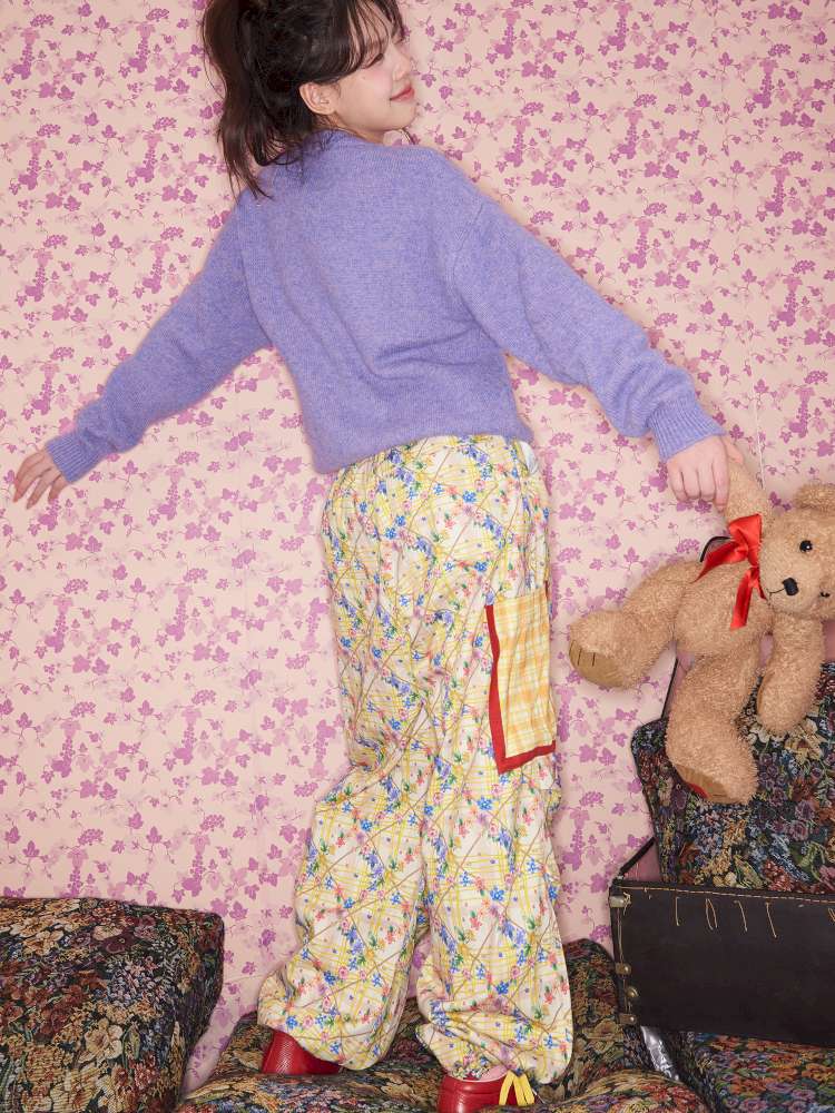 Yellow Floral Plaid Umbrella Pants【s0000015371】