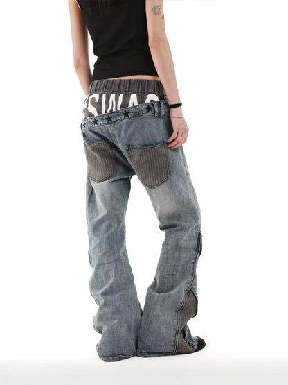 Double Waist Embroidered Baggy Jeans【s0000018246】