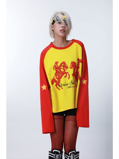 Digital Print Star Raglan T-Shirt【s0000016180】