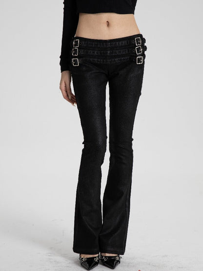 Waxed Multi Strap Flared Pants【s0000018565】