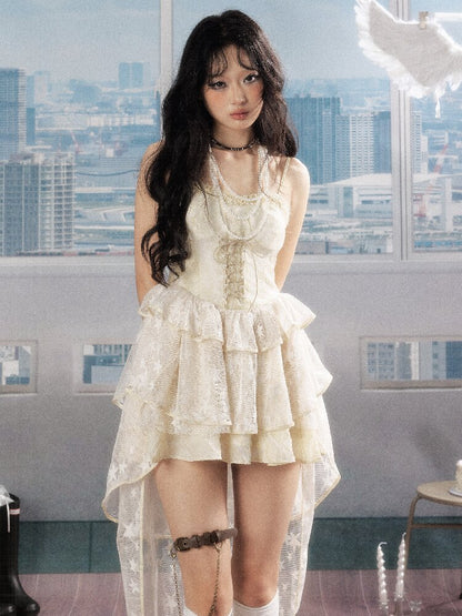 Lace Ruffle Cinched Waist Sundress【s0000016541】