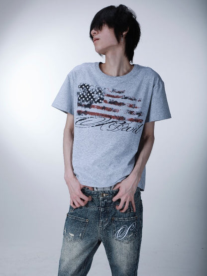 Star Flag Vintage Print T-shirt【s0000016626】