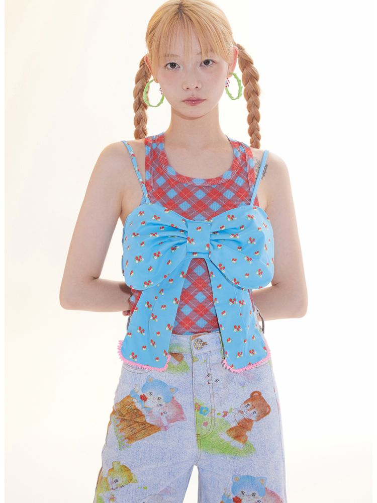 Bow Strawberry Blue Corset Camisole【s0000009777】