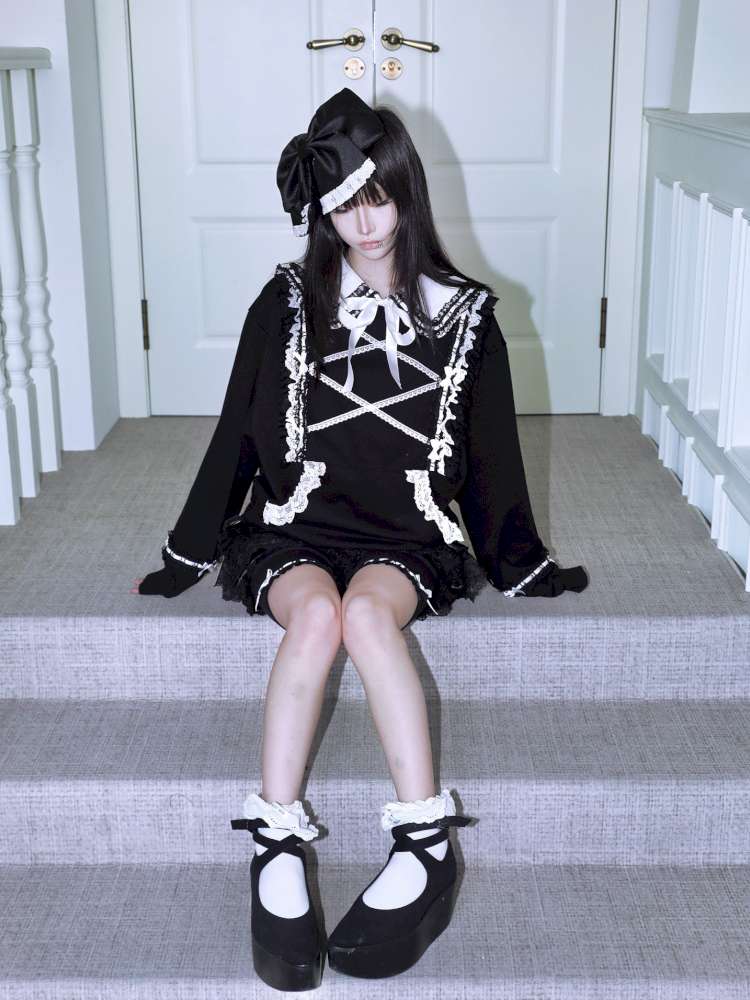 Detachable Navy Collar Sweatshirt【s0000015422】