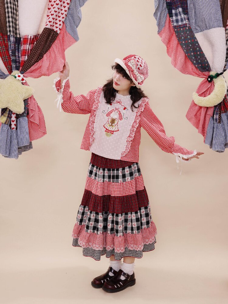 Checkered Patchwork Lace Dress【s0000019285】