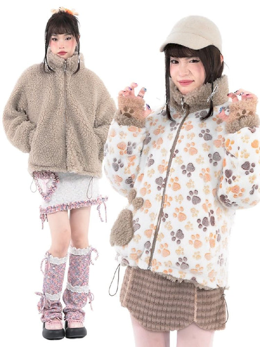 Double Sided Paw Print Plush Jacket【s0000005715】