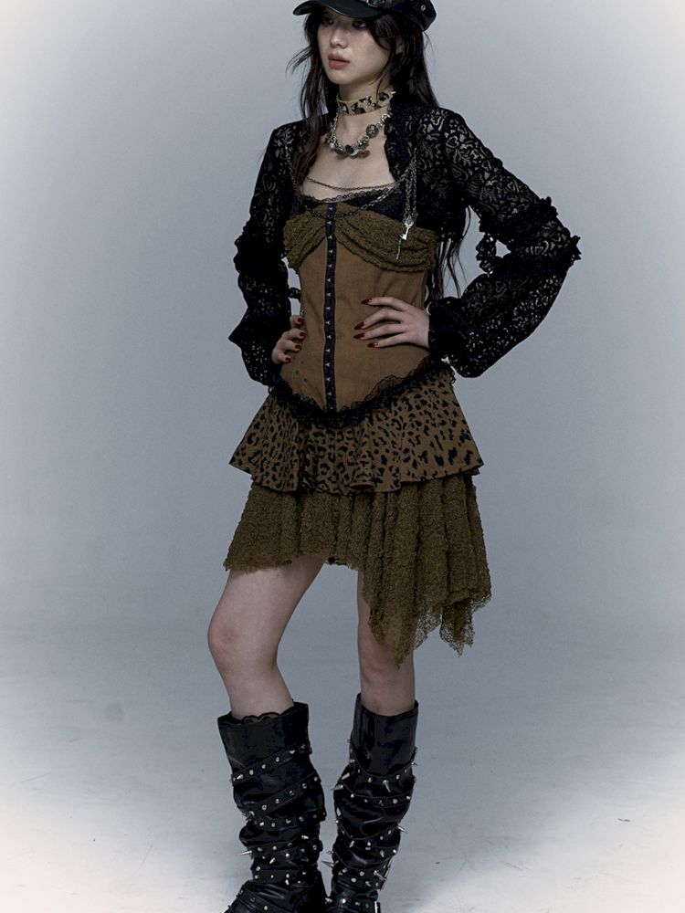 Lantern Sleeve Shoulder Lace Ultra Short Blouse【s0000009003】