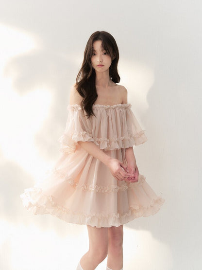 Tulle Layered Lace One Shoulder Dress【s0000016875】