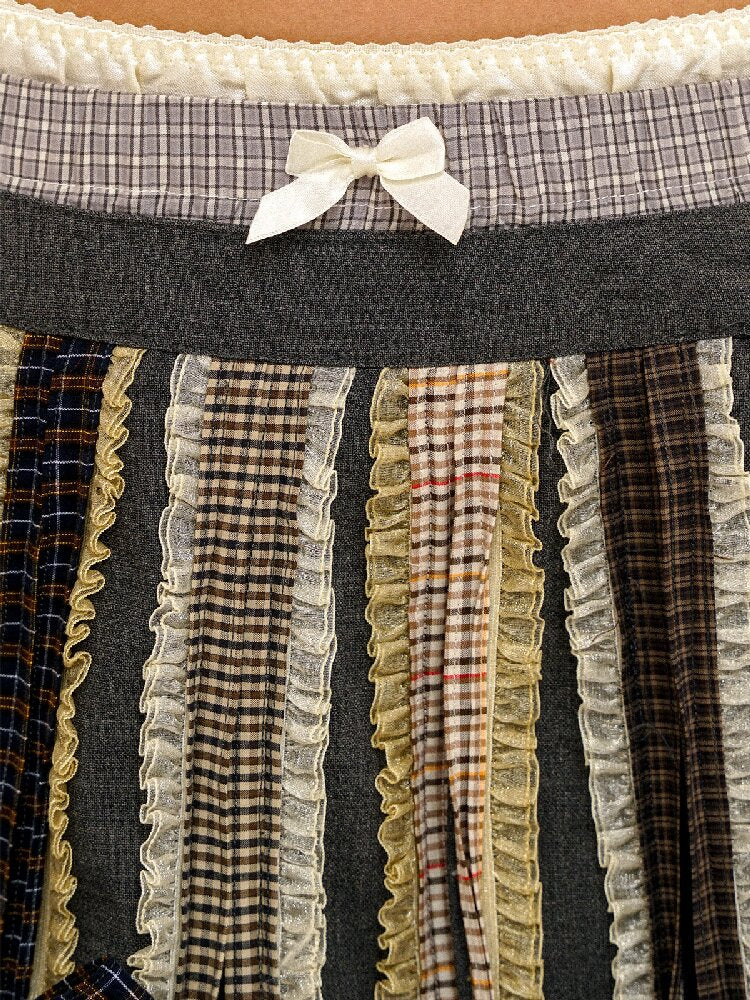 Fake Plaid Lace Pleated Skirt【s0000016088】