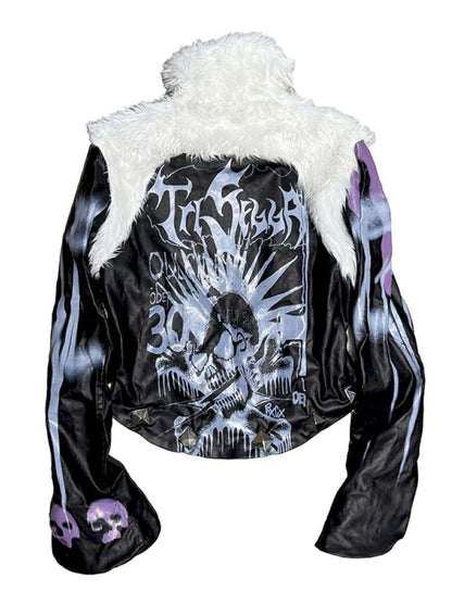 Black White Patchwork Slim Stud Jacket【s0000014862】