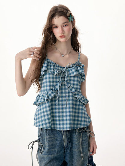 Ruffled Plaid Slimming Camisole【s0000017315】