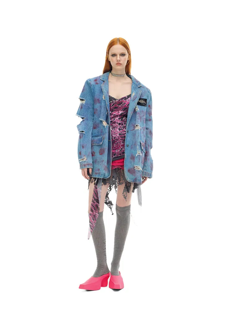 Shoulder Pads Gender-Neutral Denim Jacket【s0000014005】