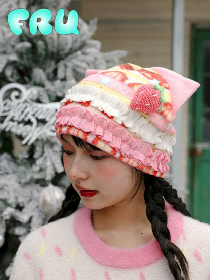 Strawberry Print Cat Ear Hat【s0000015105】