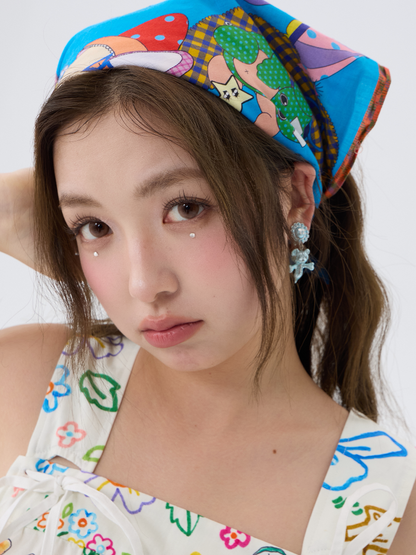 Blue Cartoon Printed Cotton Scarf【s0000016191】