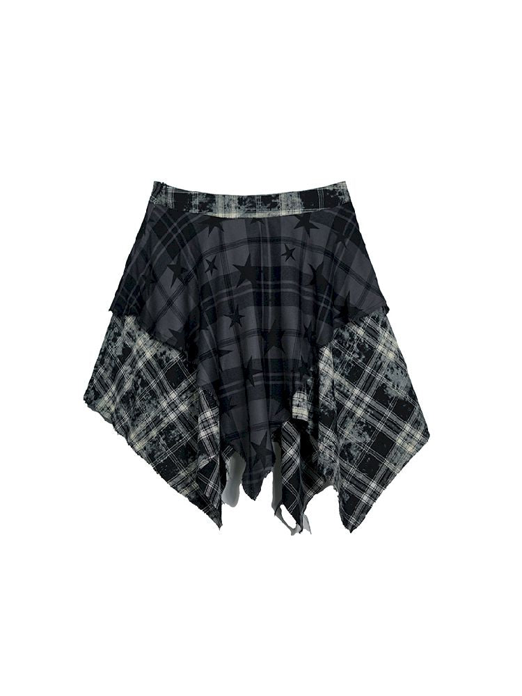 Star Plaid IRREGULAR RAW EDGE HALF SKIRT [S0000010750]