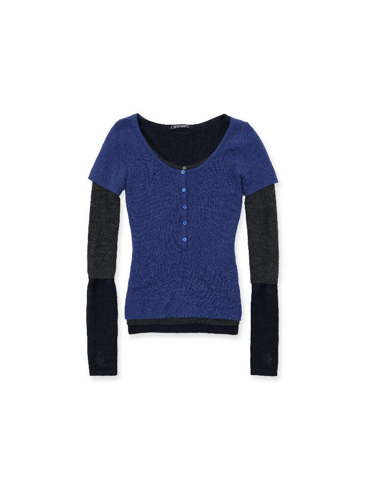 Lightweight U-neck Contrast Sweater【s0000016096】