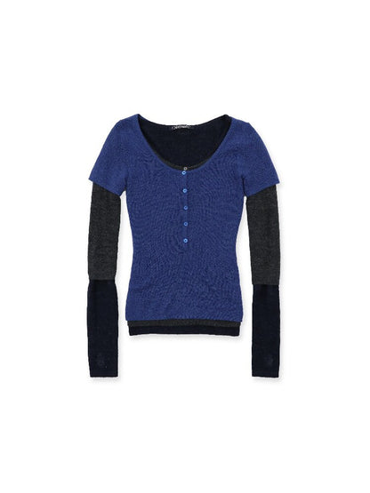 Lightweight U-neck Contrast Sweater【s0000016096】
