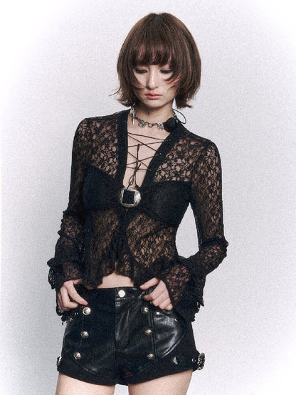 Punk Low-Rise Patchwork Leather Shorts【s0000015960】