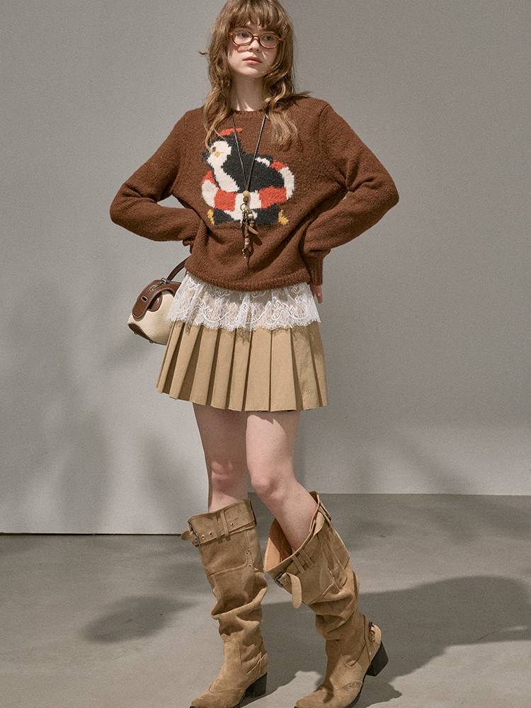 Penguin Jacquard Crewneck Knit Sweater【s0000014396】