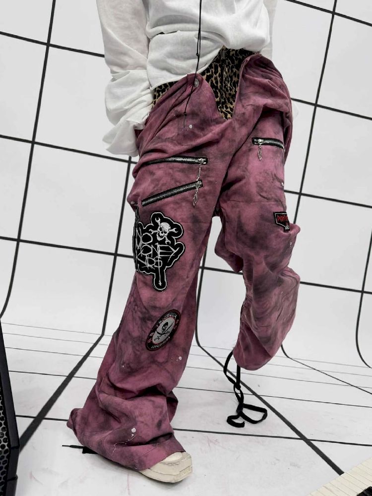 Punk double-waisted pink pants【s0000011686】