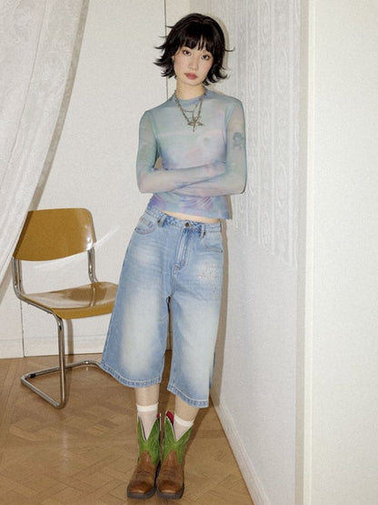 Small fish printing long-sleeved skin jacket【s0000012296】