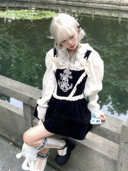 Skull Embroidered Fishbone Poncho Dress [S0000009993]