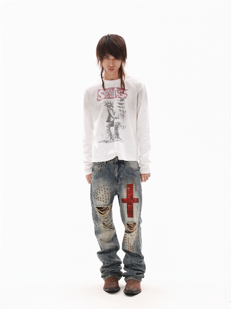 Gradient Distressed Print T-Shirt【s0000018320】