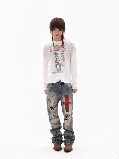 Gradient Distressed Print T-Shirt【s0000018320】