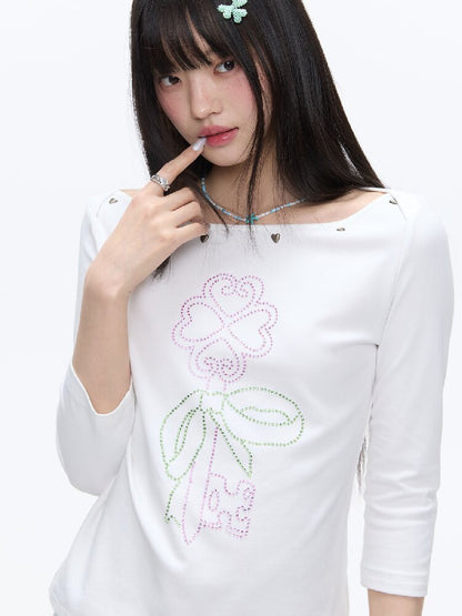 White Clover Hot Bead T-Shirt Top【s0000016408】