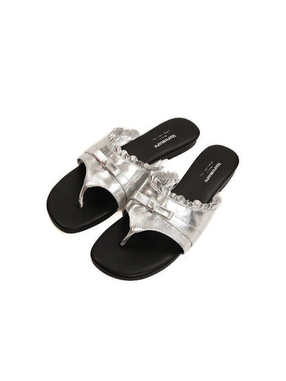 Top Grain Cowhide Ruffled Flip Flop【s0000017441】