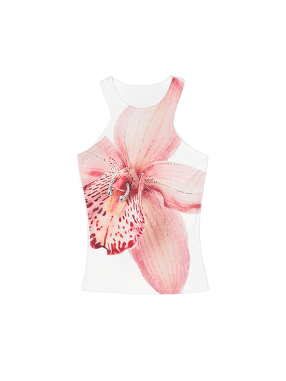 Floral Printing Hot Rhinestone Work Vest【s0000012406】