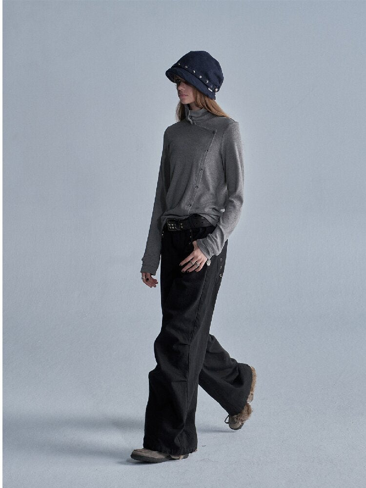 Double-Layer Cuffs High-Neck Tee【s0000019087】