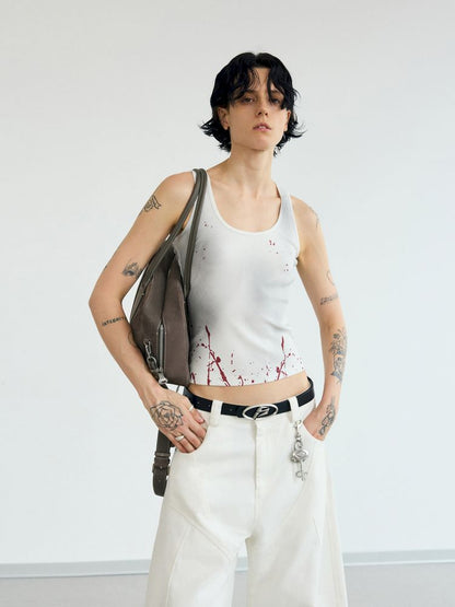 Splash ink print Slim washed tank top【s0000012477】