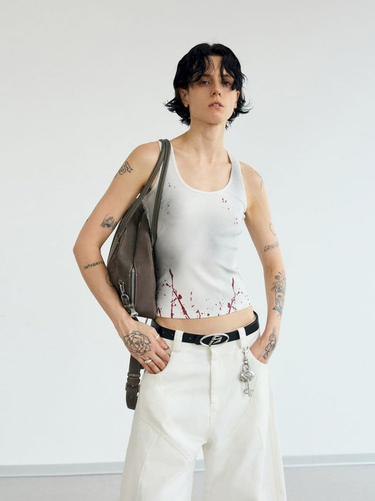 Splash ink print Slim washed tank top【s0000012477】