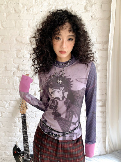 Plaid Polka Dot Patchwork Tops【s0000017896】
