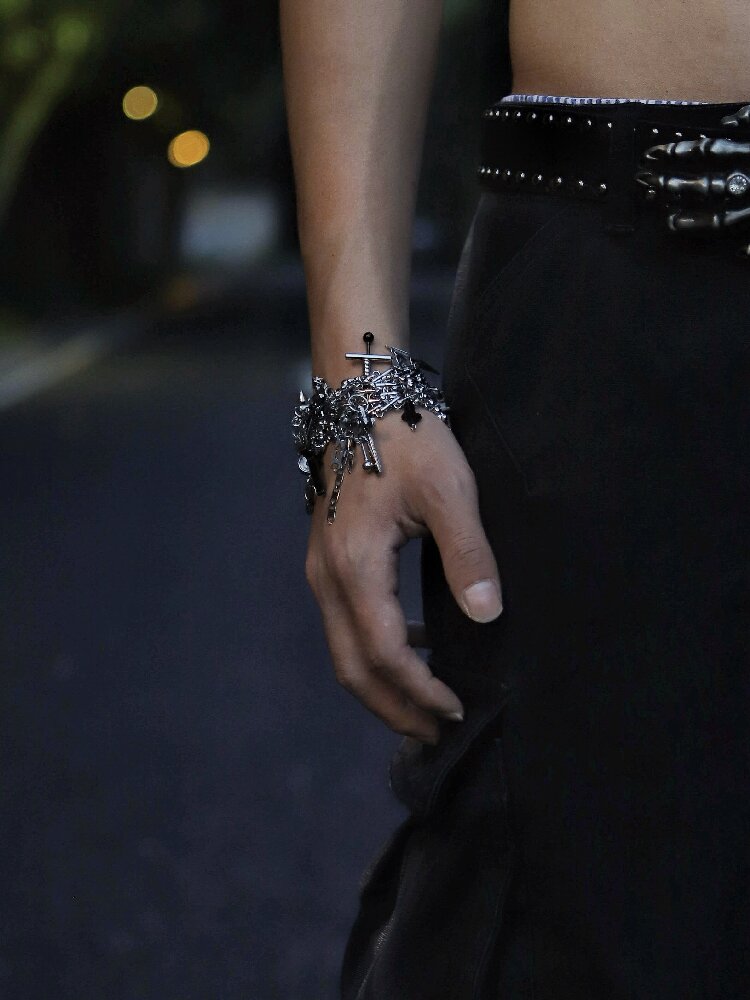 Handcrafted Gothic Punk Cross Bracelet【s0000018910】