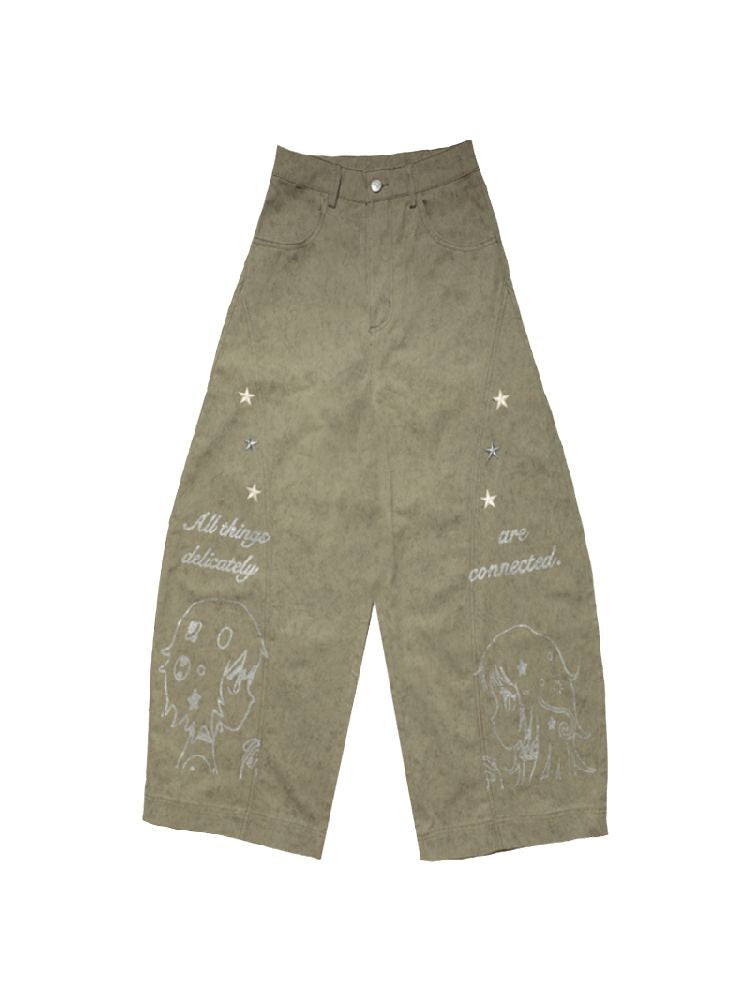 Stars Old Illustration Wide Leg Pants【s0000012202】