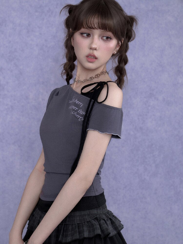 Cross-Shoulder Fake Two-Piece T-Shirt【s0000017683】